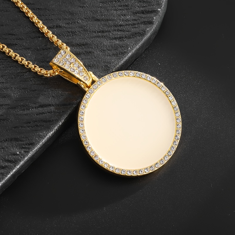 

1 Piece Fashion Round Pendant Necklace Personalized Hip Hop Cubic Zirconia Picture Collar Couple Jewelry Gift