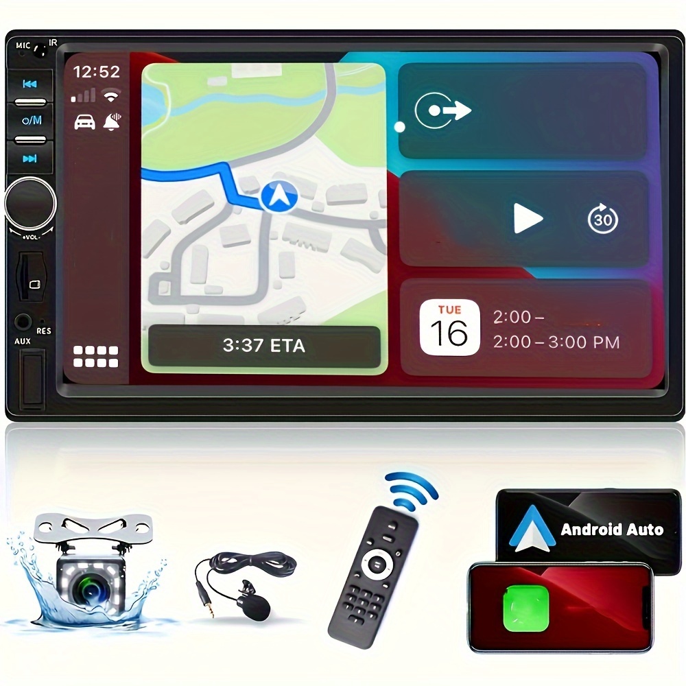  Estéreo de coche de doble DIN de 7 pulgadas, Apple Carplay,  pantalla táctil HD 1024* 600, radio de coche FM, llamada manos libres  Bluetooth 5.1 para coche, navegación GPS, cámara de respaldo, : Electrónica
