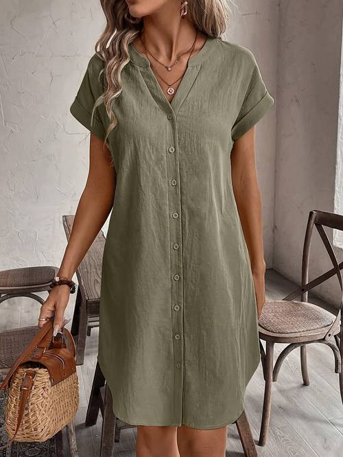 elegant stil 2025 europæisk og amerikansk sommer ny ensfarvet v-hals løs casual kjole