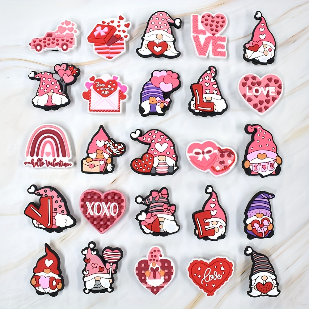 

25pcs/set, Soft Plastic, Pink Shoe Charms, Love Pattern Shoe Accessories, Heart Shaped Design Shoe Decoration, Suitable For Sandal Garden Shoes, Party Gift