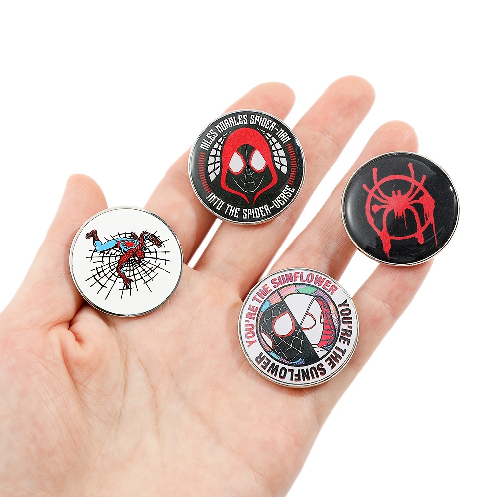   enamel pin set 4pcs trendy cartoon brooches round metal badges for clothing backpacks details 4