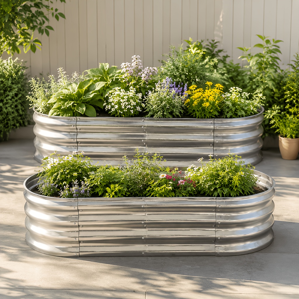Galvanized Raised Garden Bed, Oval Metal Planter Box With Open Bottom & Safe Edges, Rust-resistant Outdoor Planter For Vegetables, Flowers & Herbs