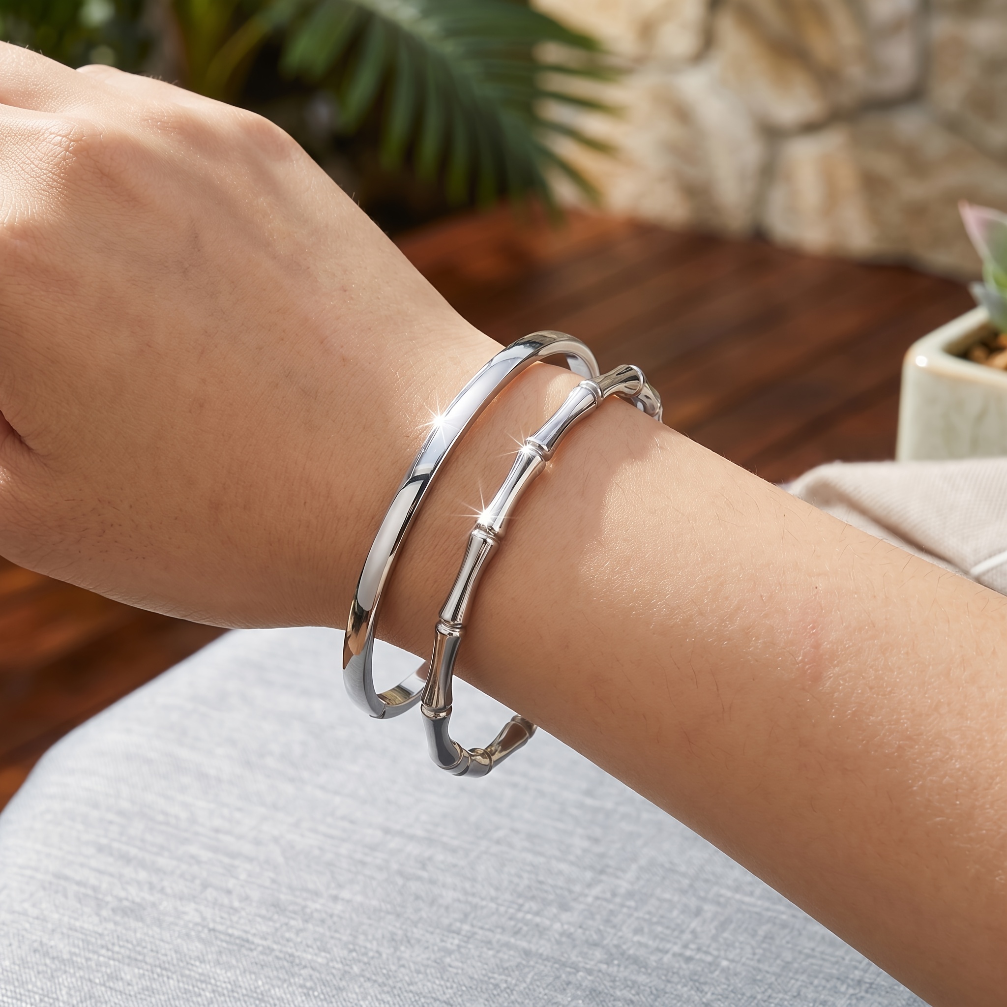 TEMU 304 Stainless Steel Hypoallergenic Smooth Polished Classic Cuff Bracelet, Durable Minimalist Jewelry For Everyday Wear, Birthday Valentine's Day