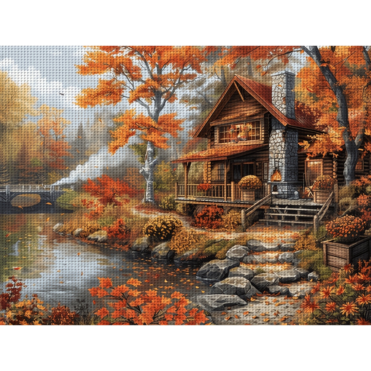TEMU A Set Of Cross- Kits For Adults Measuring 30x40cm/11.8x15.7in And 40x50cm/15.7x19.6in, Featuring A Cozy Cottage By The Lakeside With A Stone