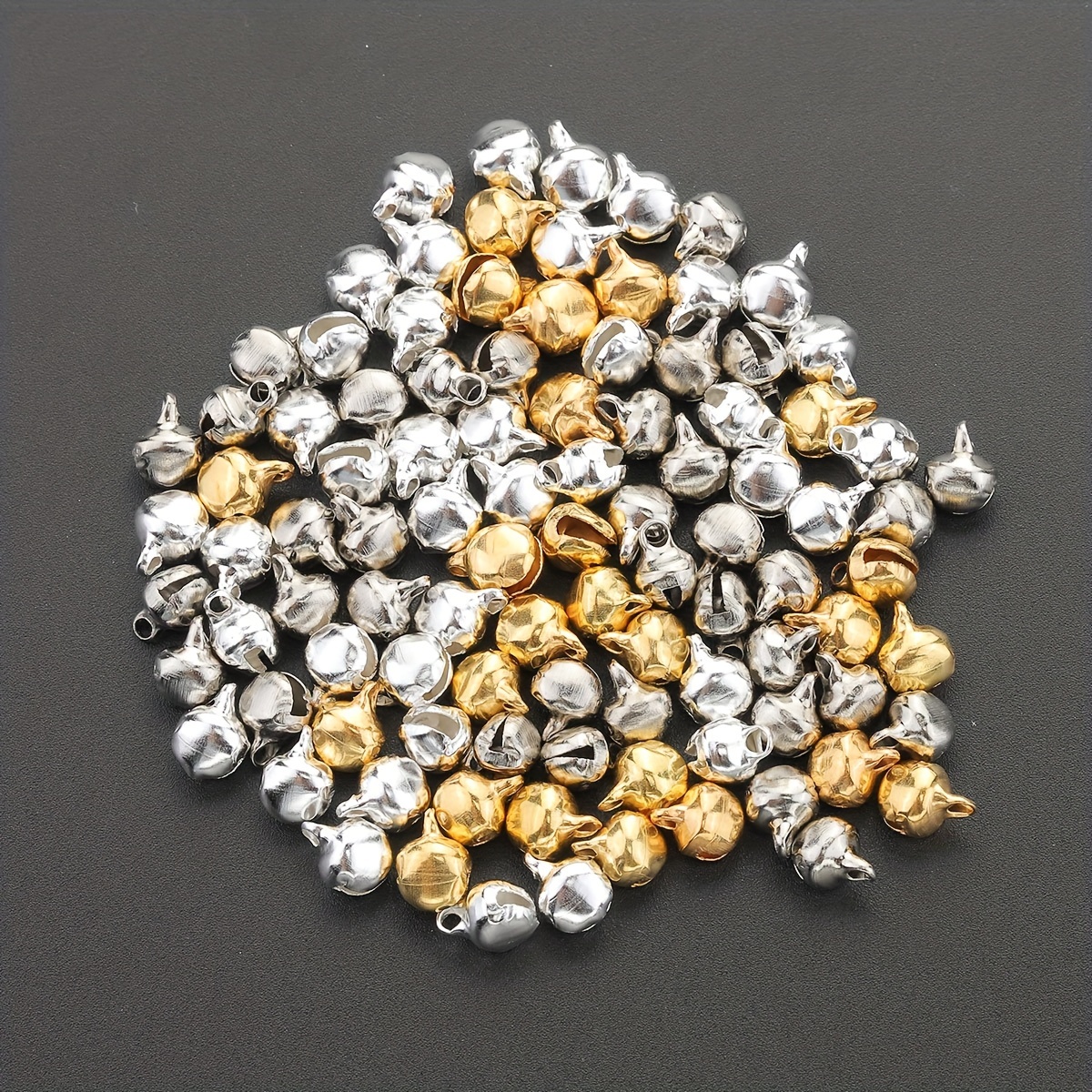 100pcs/200pcs 6mm Small Bell Charms Christmas New Year's Eve Holiday Pet Duckbill Metal Bells Beaded Diy Bracelet Necklace Anklet Accessories String Hair Clip Decorations