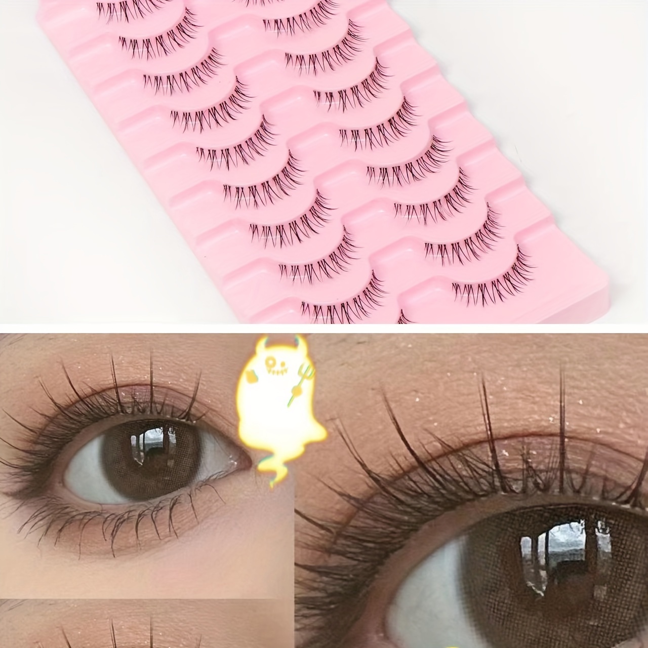 

10pcs Set 3d Mink Eyelashes With Transparent Stems - Natural & Fluffy, Beginners, Reusable, Self-adhesive - Ideal For Dates