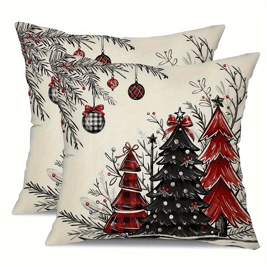 

2pcs Set Festive Christmas Tree Pillowcases - , Single-sided Design For Decor, Machine Washable, Zip Closure, Fits Room Styles - 16x16, 18x18, 20x20 Inches, Christmas Decor