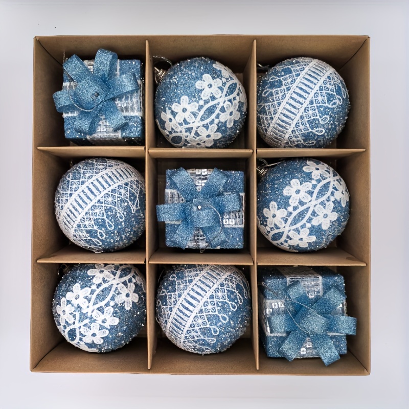 

2018 European-inspired Christmas Tree Ornaments - Set Of 9 Shatterproof Balls In Gift Box, Holiday Parties, Weddings, And Home Decor