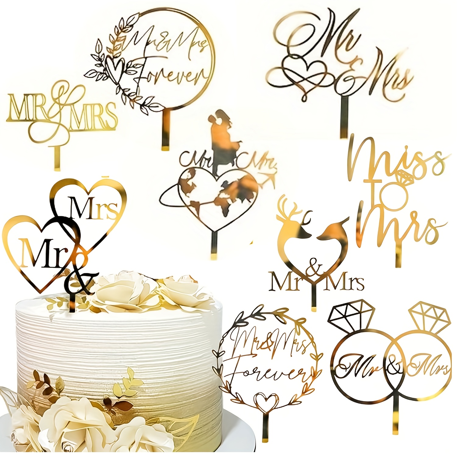 Image of 9pcs Mr And Mrs Cake Topper Acrylic Wedding Cake Toppers Bride And Groom Cake Topper Decorations Cake Decor For Shower Anniversary Cake Decoration Supplies