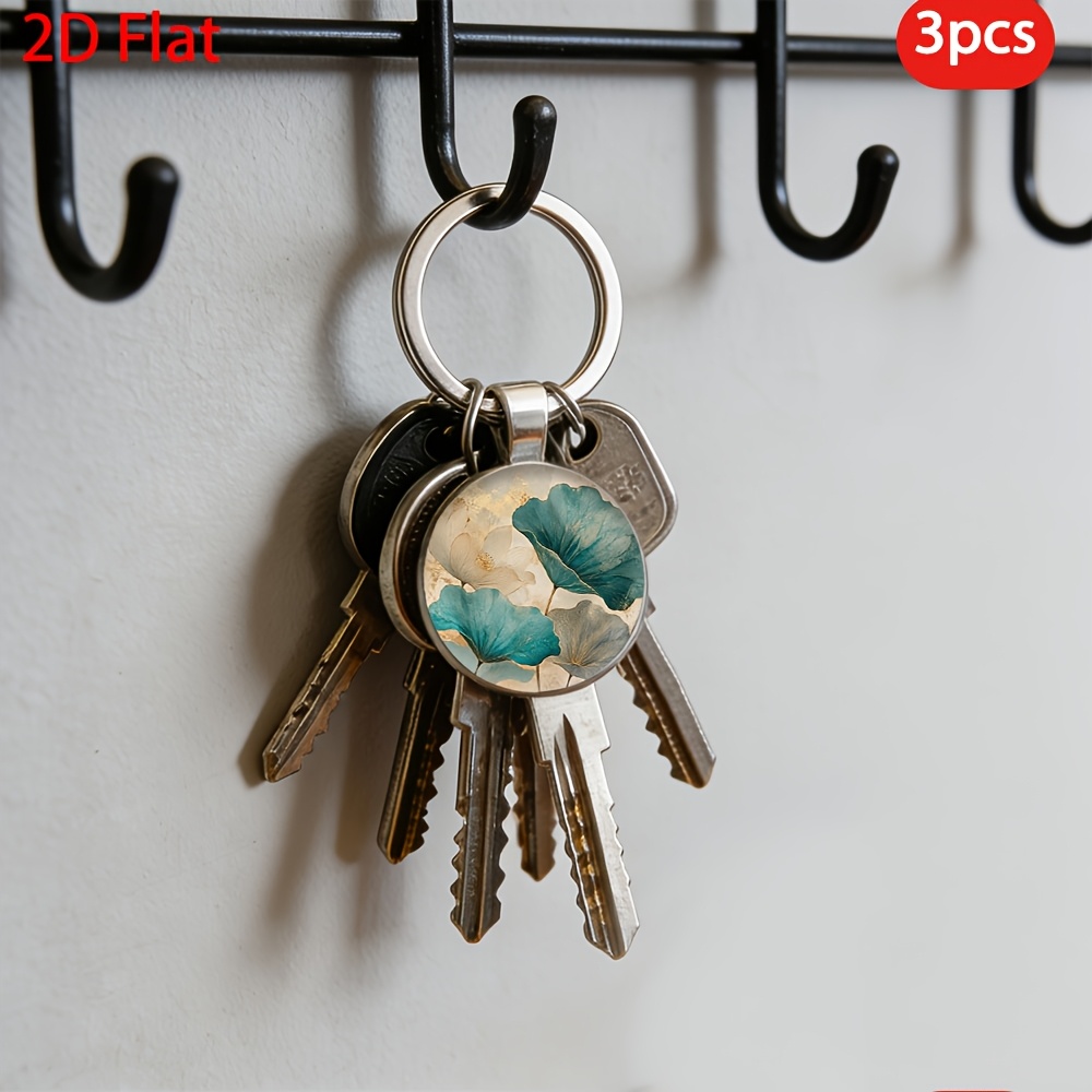 Golden Lotus Leaf Pattern Keychain, 3pcs Set