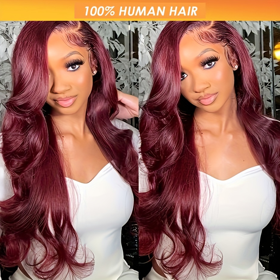 Burgundy Lace Front Wigs Human Hair 99j Hd Transparent 13x4 - Temu