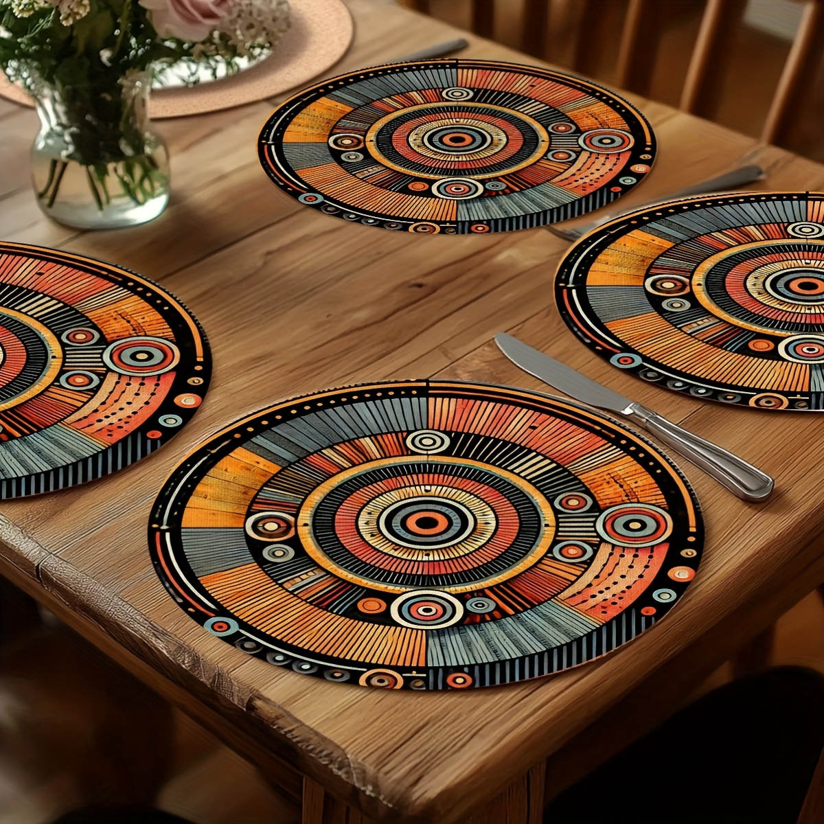 TEMU A Set Of 4 African Mud Cloth Orange Striped Placemats, Perfect For Kitchen Gatherings, Spring Restaurant Atmosphere, Home Decor And Festive