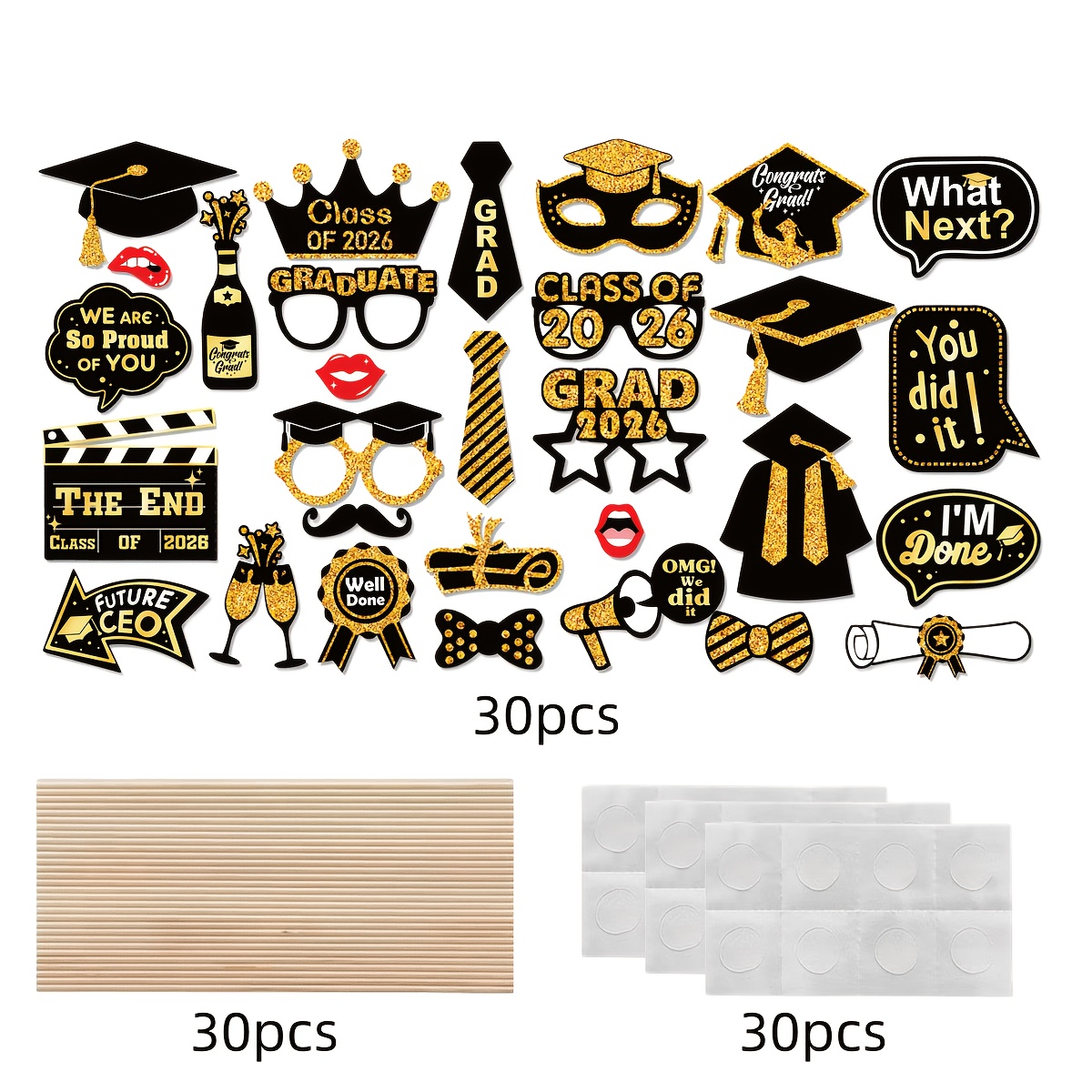 Image of 90pcs Set 2026 Graduation Season Photo Props, Suitable For Graduation Ceremonies, Parties, Gatherings, Group Photos, And Selfies