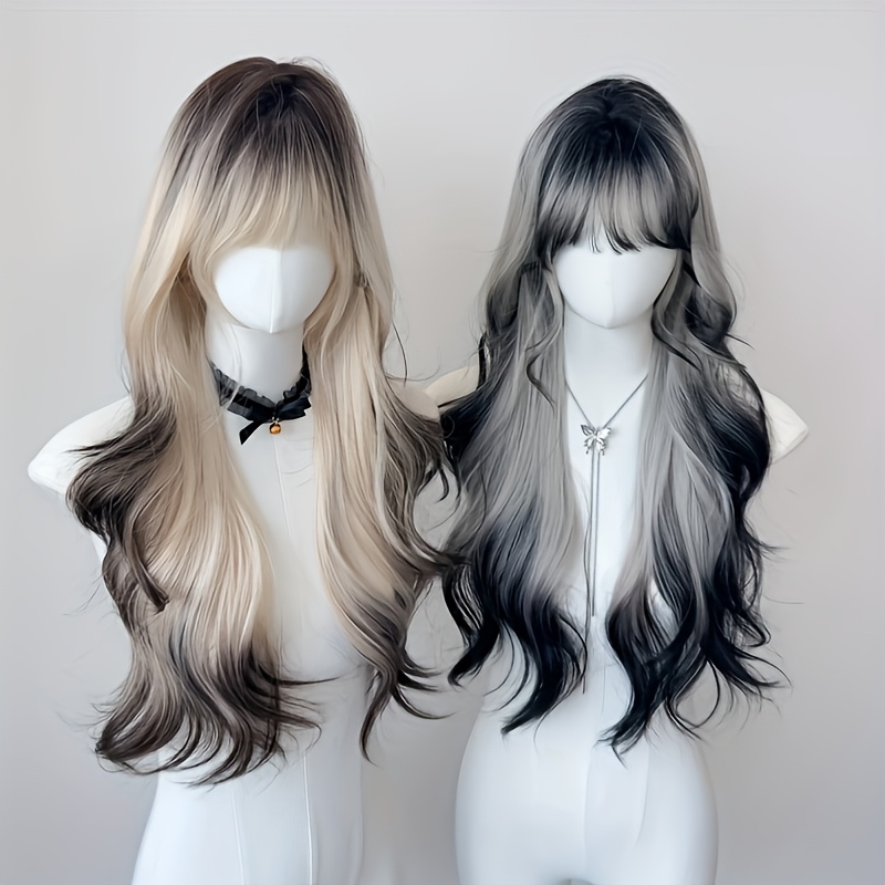 Image of 26-inch Women's Wig Y2k Gradient Hair Color With Bangs, Big Waves, Long Curls, European And , Fashionable Temperament, Daily Gatherings, Parties, Music Festivals, Universal Type Wig