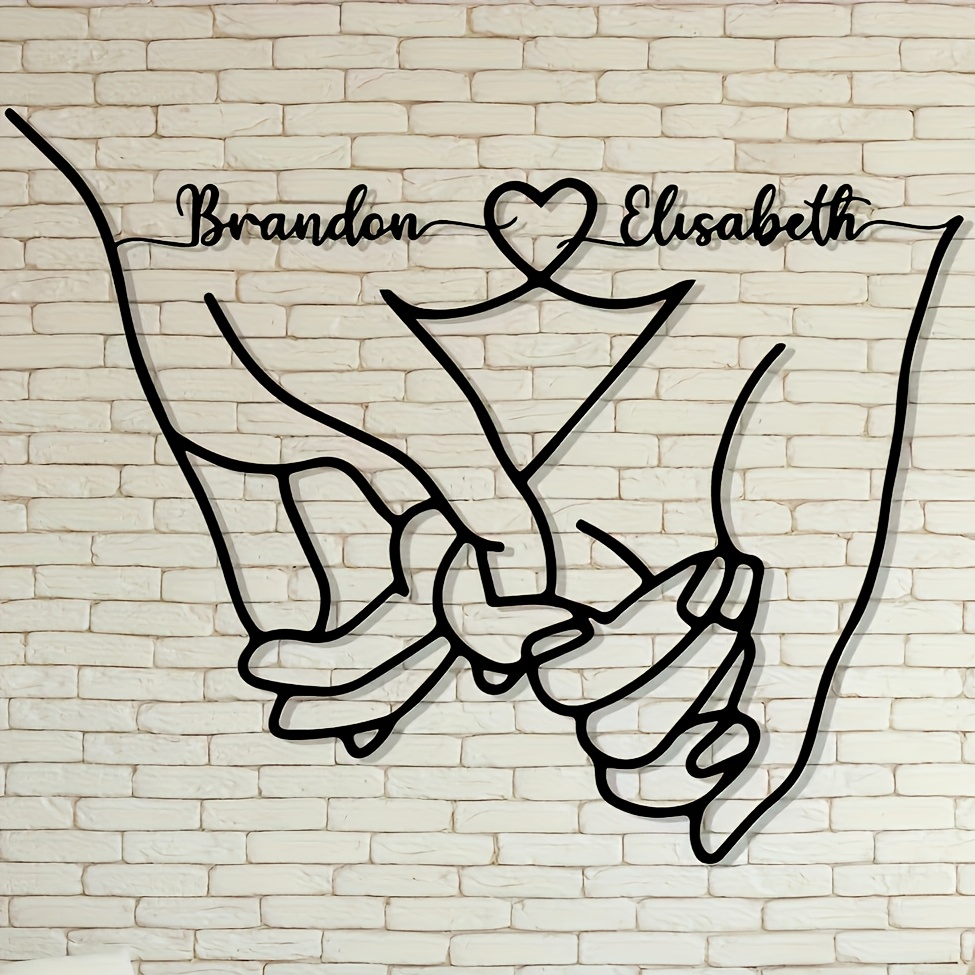 TEMU Art Mural Métallique Personnalisé " " - Design avec et Mains Tenues, Idéal pour Mariages, Saint-Valentin et Cadeaux d'Anniversaire - Décoration