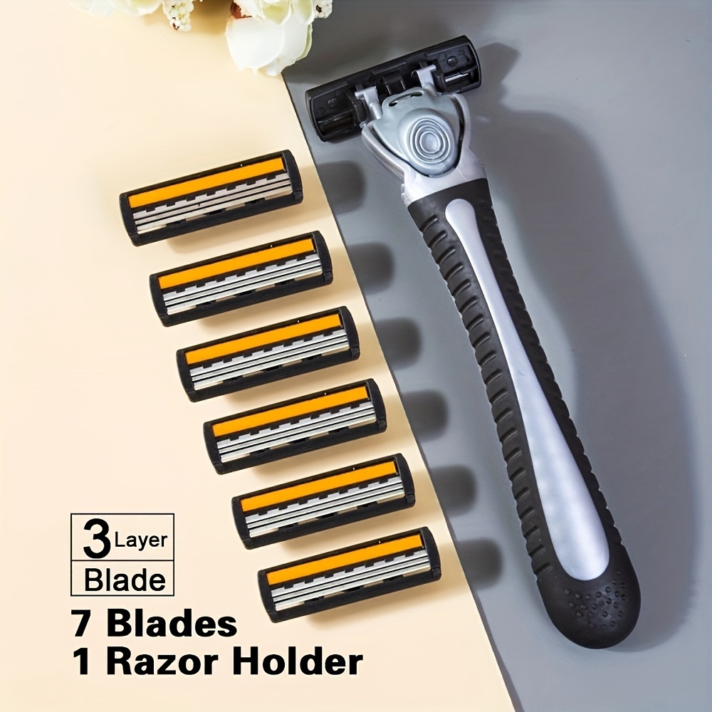 Image of 1 Handle +7 / Men And Women Manual Safety Razor 3-layer Stainless Steel Hair Removal Shaving Replaceable Shaver Head