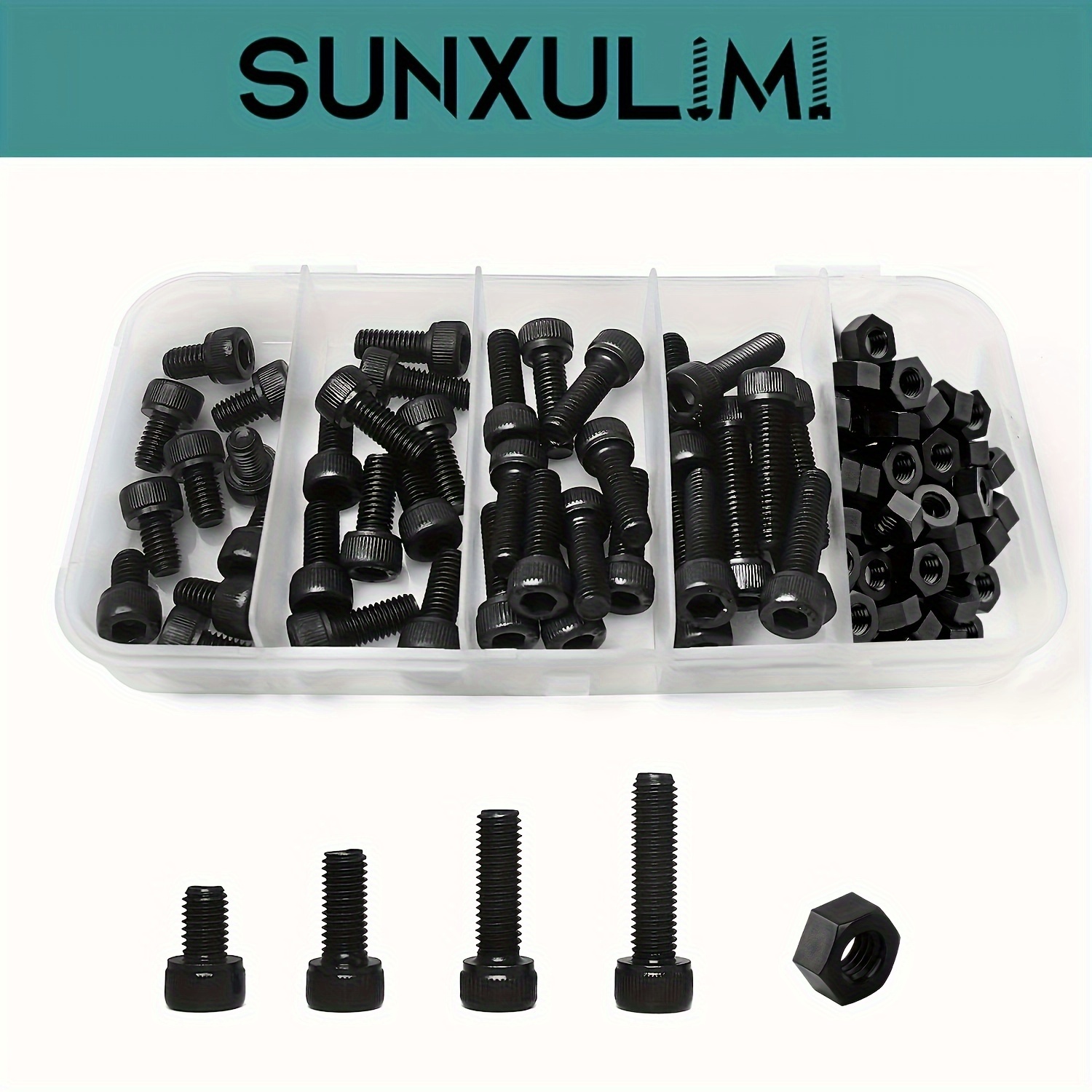 M6 Hexagon Bolt Assortment Kit – 8.8 Grade Alloy Steel, Black Oxide, 60-80mm Lengths, 20-Piece Set (4 Each: 60/65/70/75/80mm)