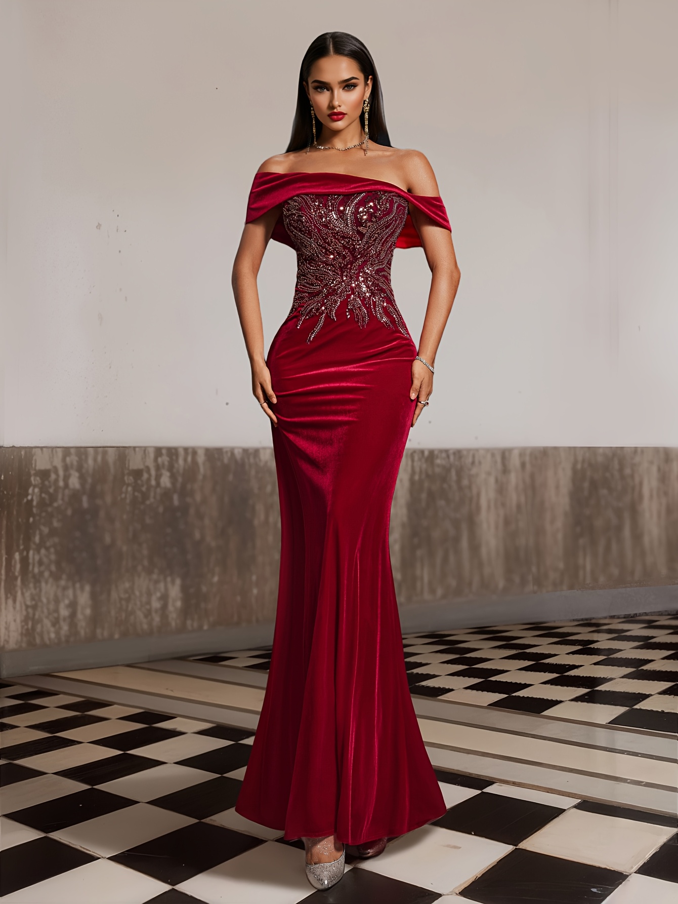 womens elegant shoulder evening gown formal party dress Temu