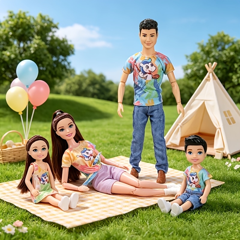 TEMU Ensemble de Poupées Peintres Famille de Quatre Jeu Interactif Ensemble de Poupées Interactives BJD Poupée Articulée Mobile Famille de Quatre