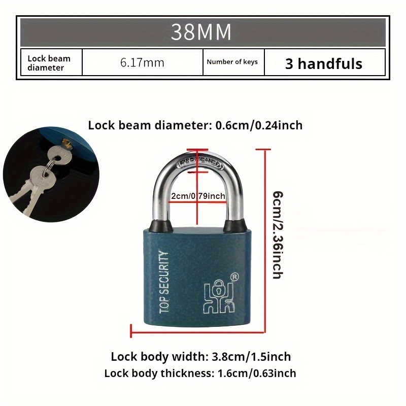 TEMU 1pc Cadenas à Clé en Métal avec 3 Clés, Serrure de Sécurité Résistante aux Intempéries pour Intérieur et Extérieur, Noyau en Cuivre -Rouille, en