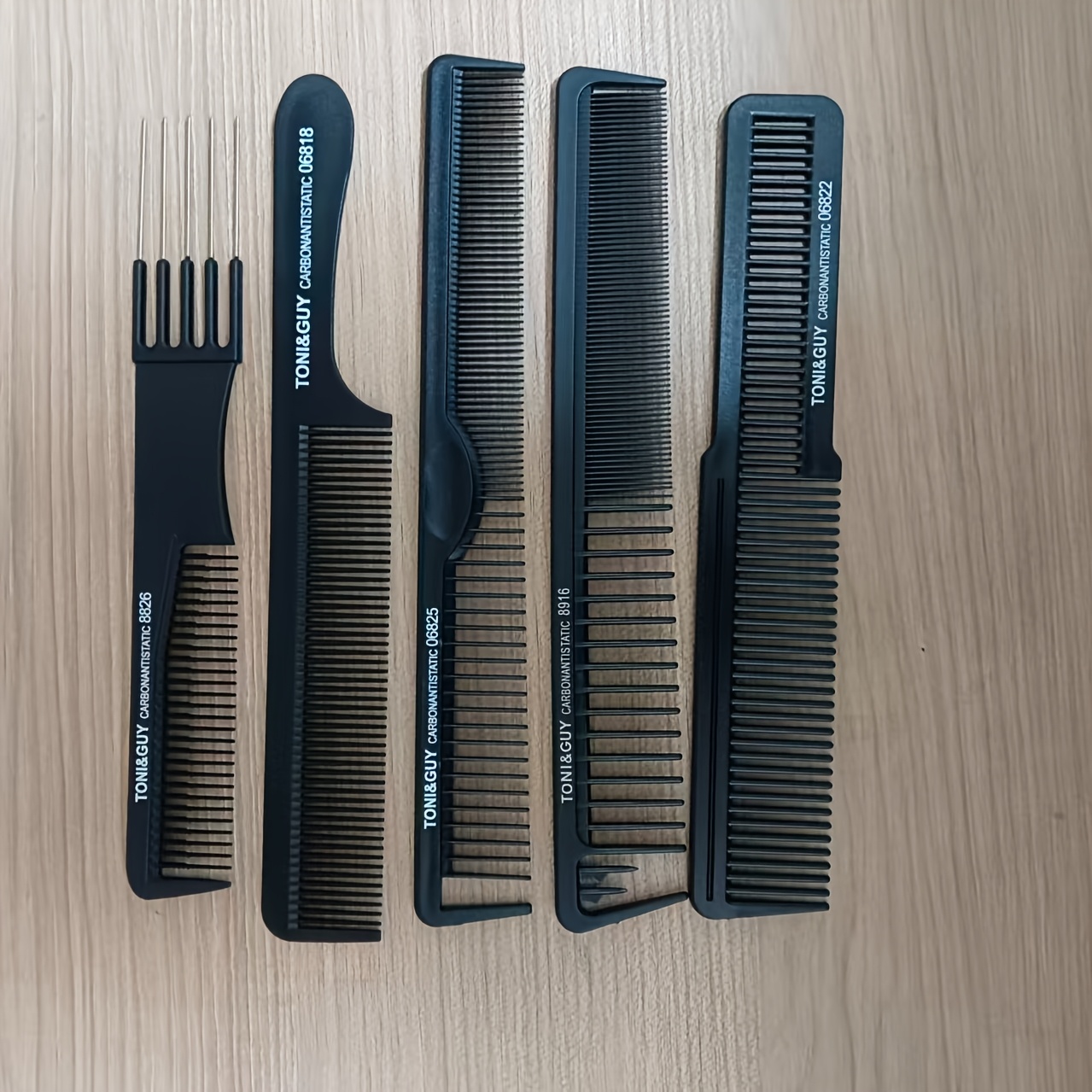 Image of 5pcs Carbon Fiber Haircutting Comb Set, Professional Salon Barber Comb, Anti-static Wide-tooth Comb For Men's Pompadour And Smoothing Hair Styling