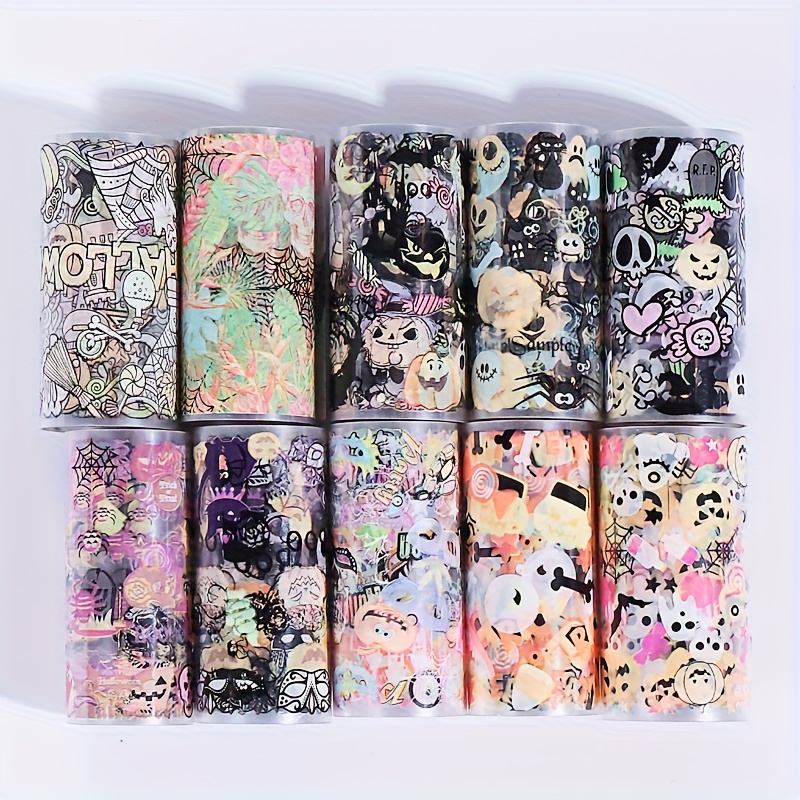 TEMU 10 Feuilles de Papier Transfert pour Nail Art avec d'Étoiles, Autocollants de Feuille pour Ongles Halloween Mignons de Dessin Animé Citrouille,