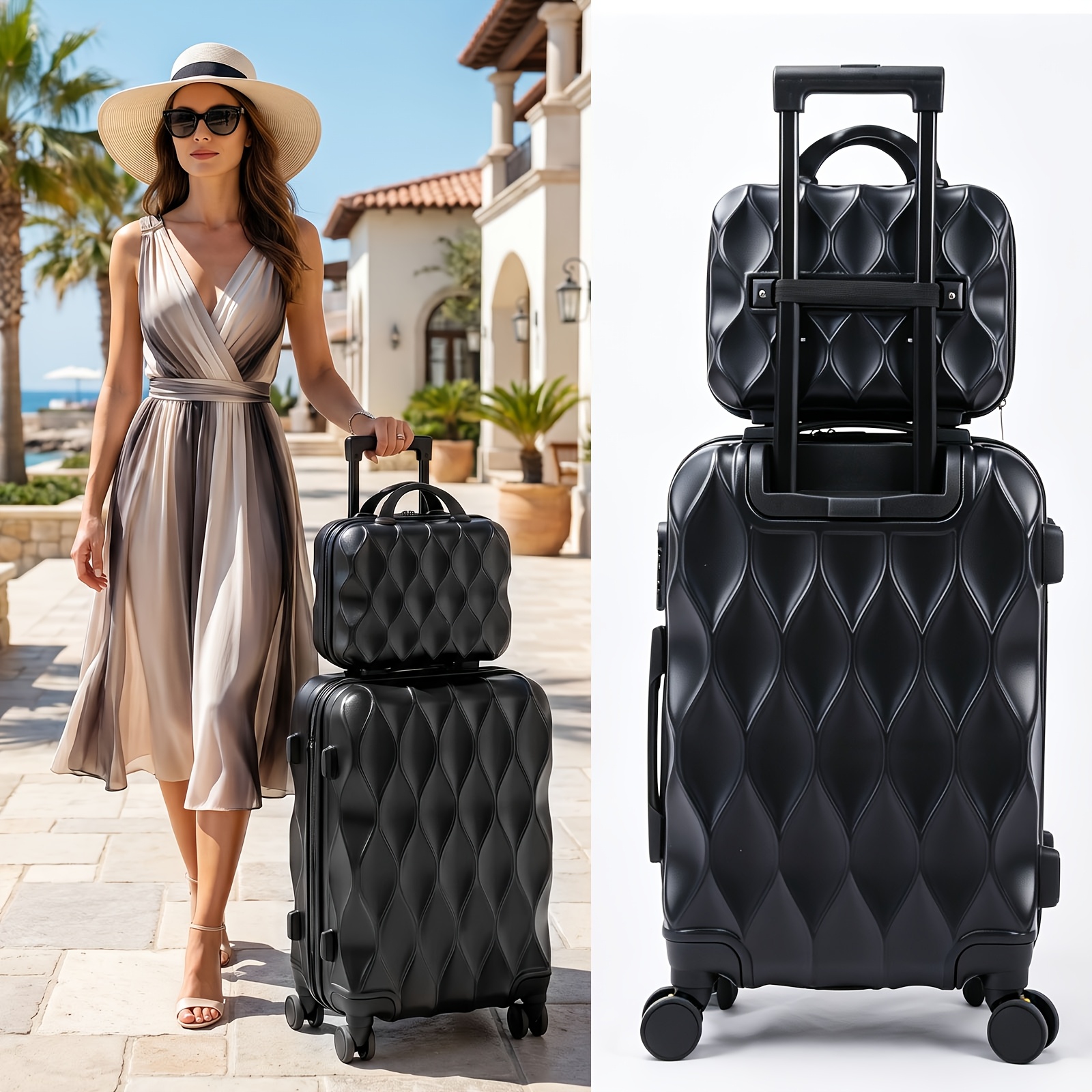 TEMU 2pcs Luggage Set, 20 Inch Carry On Suitcase With Matching Makeup Case, Hard Shell Lightweight Travel Luggage With Spinner Wheels & Coded Lock,