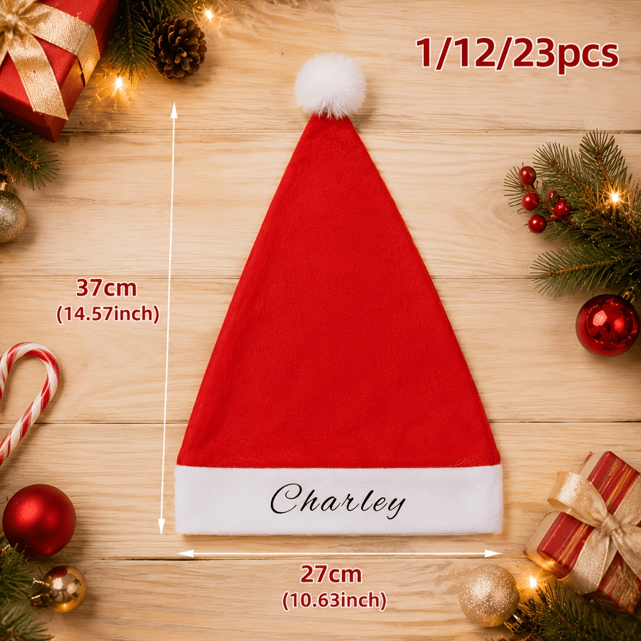 TEMU 1: Custom Name Santa Hat, Heat Transfer Printed Personalized Red Felt Christmas Hat With White Pom‑pom, Customized Family Matching Xmas Costume