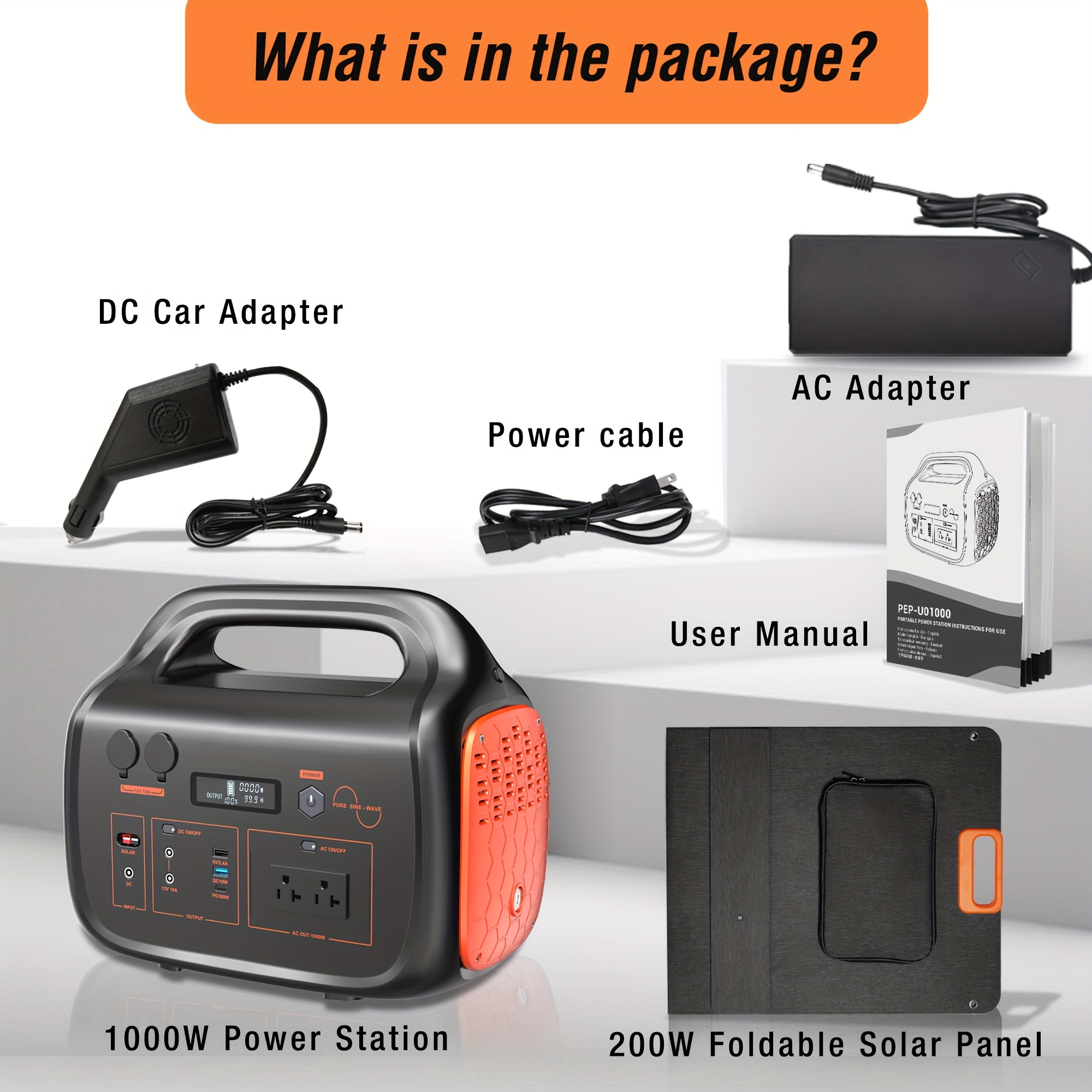 1000w peak 2000w 1075wh portable power station with foldable solar panel 200w 1075wh lifepo4 lfp battery fast charging solar generator suitable for family emergency outdoor hunting camping rv trip 4