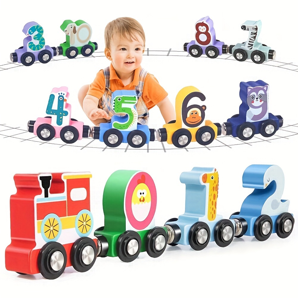 

12pcs Wooden Magnetic Set With Animal & Number Cars - , Educational Toy For 3-5, Enhances Fine Motor Skills & , Train Toy