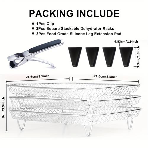 square air fryer rack stainless steel stackable air fryer racks with anti clip air fryer accessories dehydration rack air fryer basket tray barbecue basket bbq rack drainage basket filter rack food frying basket