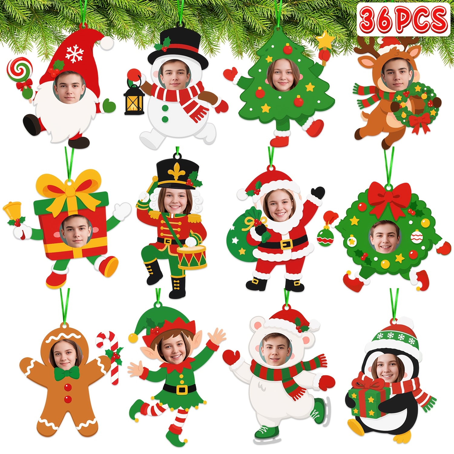 TEMU 36pcs Christmas Picture Frame Crafts Kit- Diy Photo Frame Ornaments With Stickers, Hanging Strings For Xmas Tree Decor, Holiday Party Favors-