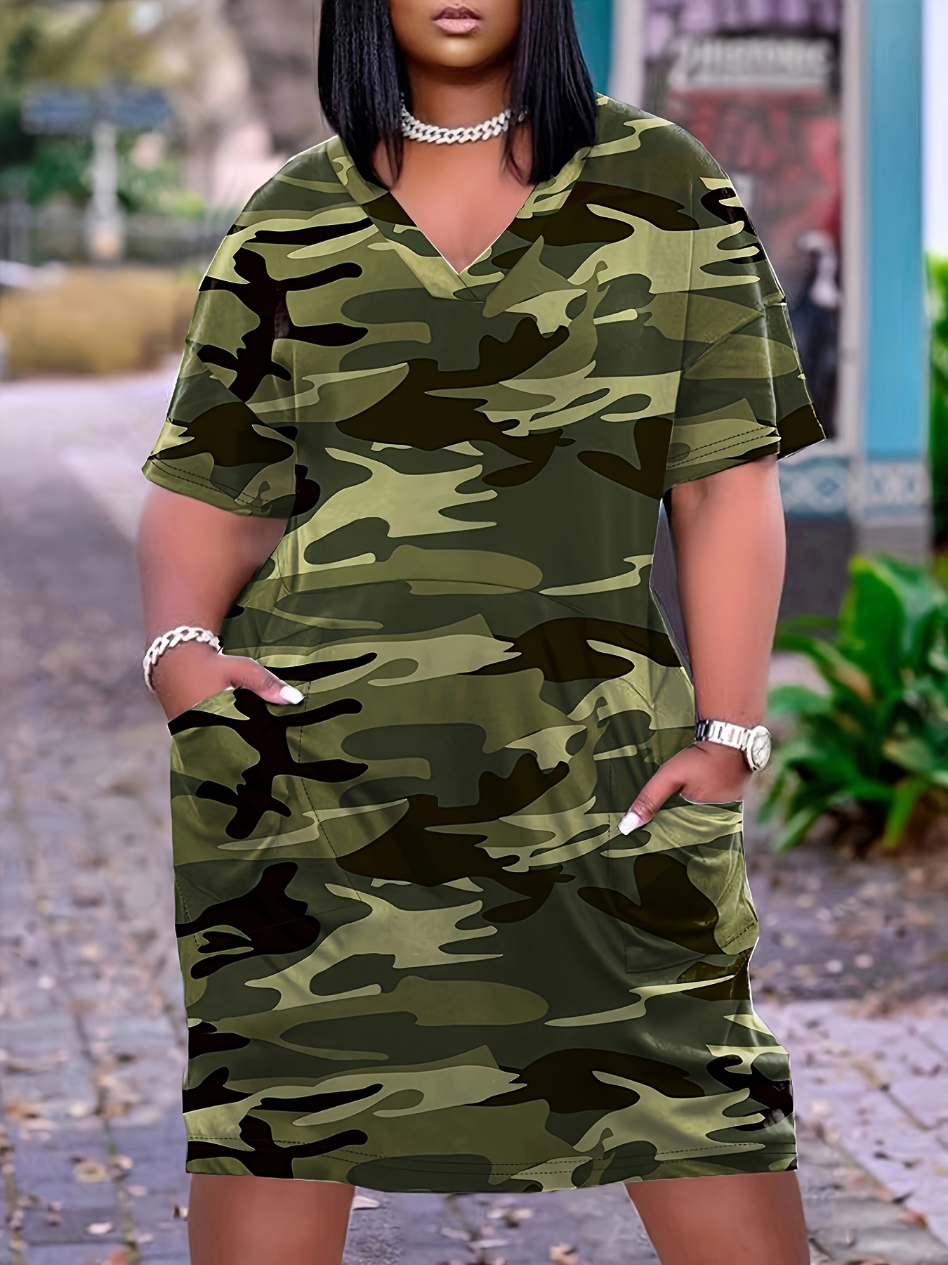 Midi Dress Army Green Camouflage Dress Camouflage Midi Dress Hot Sale