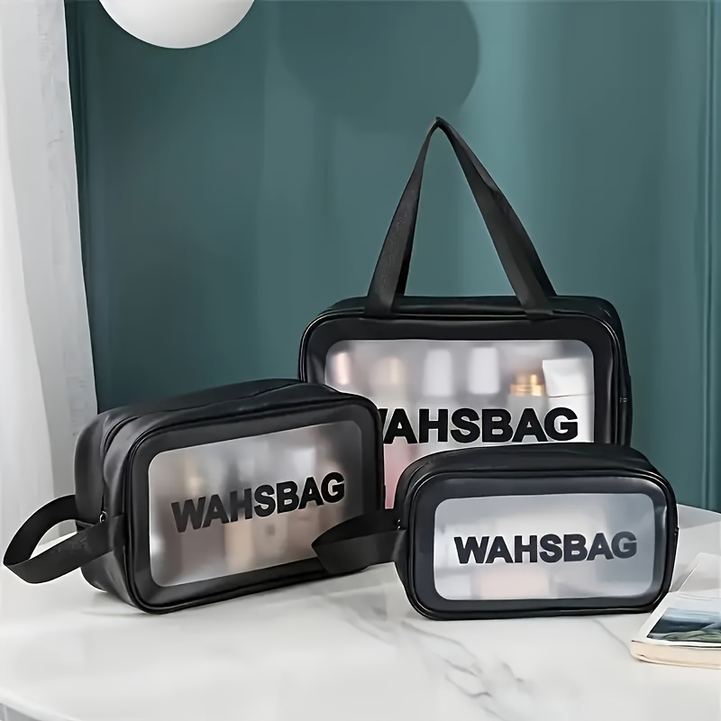 

Fashionable Translucent Letter Printed Cosmetic Bag, Portable Zipper Waterproof Toiletry Storage Bag, Shower Bag, Swimming Storage Bag