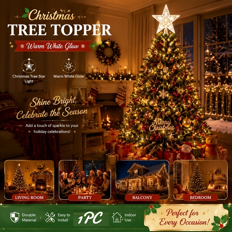 Image of Christmas Star Light, -pointed Star Led Tree Topper, Soft Warm White , Christmas Decorative Light, Suitable For Indoor Christmas Trees, Living Rooms, Bedrooms, , Dining Rooms, And Decor