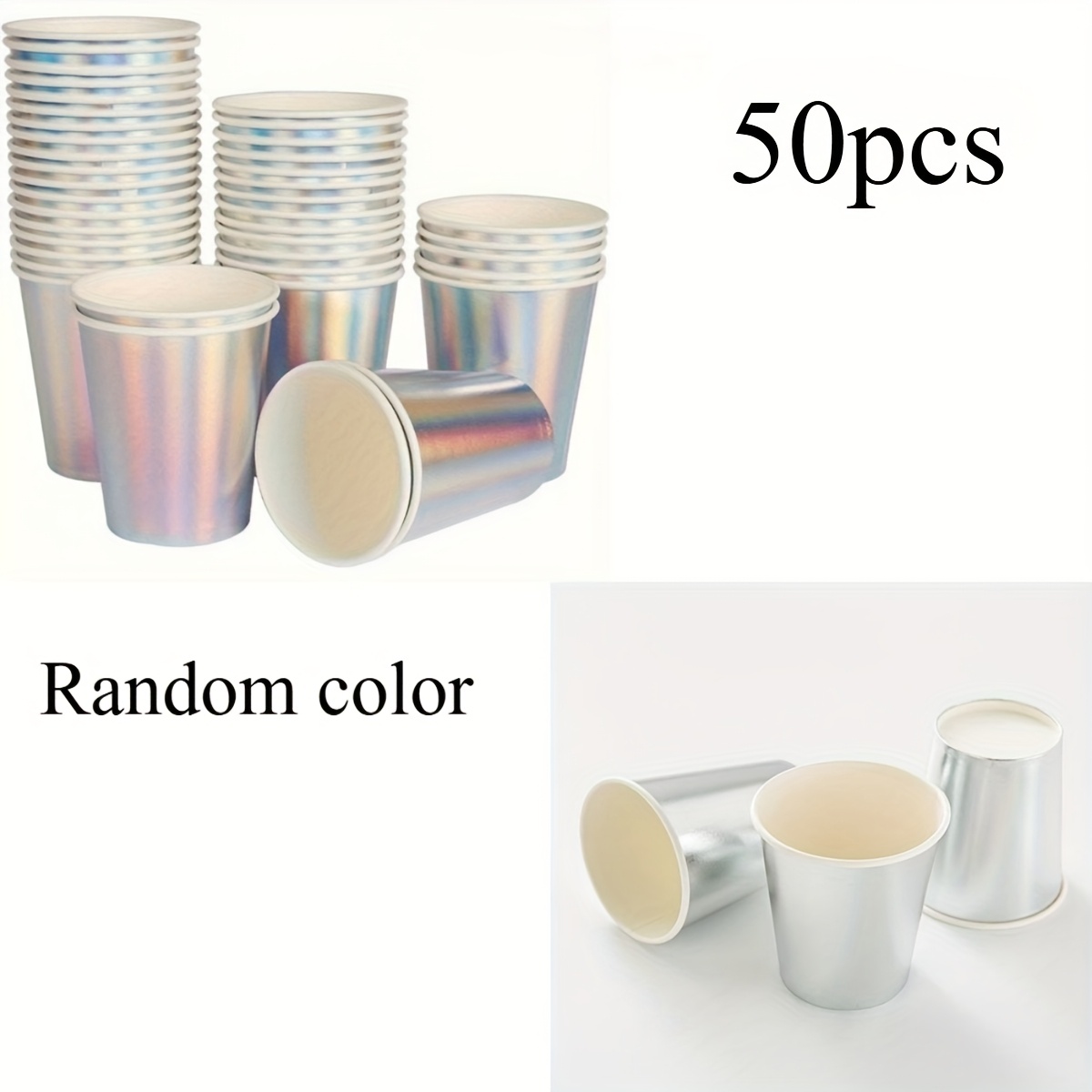 Image of 50pcs Random Color Iridescent Paper Cups Party Cups For Drinks Tea Coffee Water Juice For Birthday Wedding Anniversary Picnic Decorations
