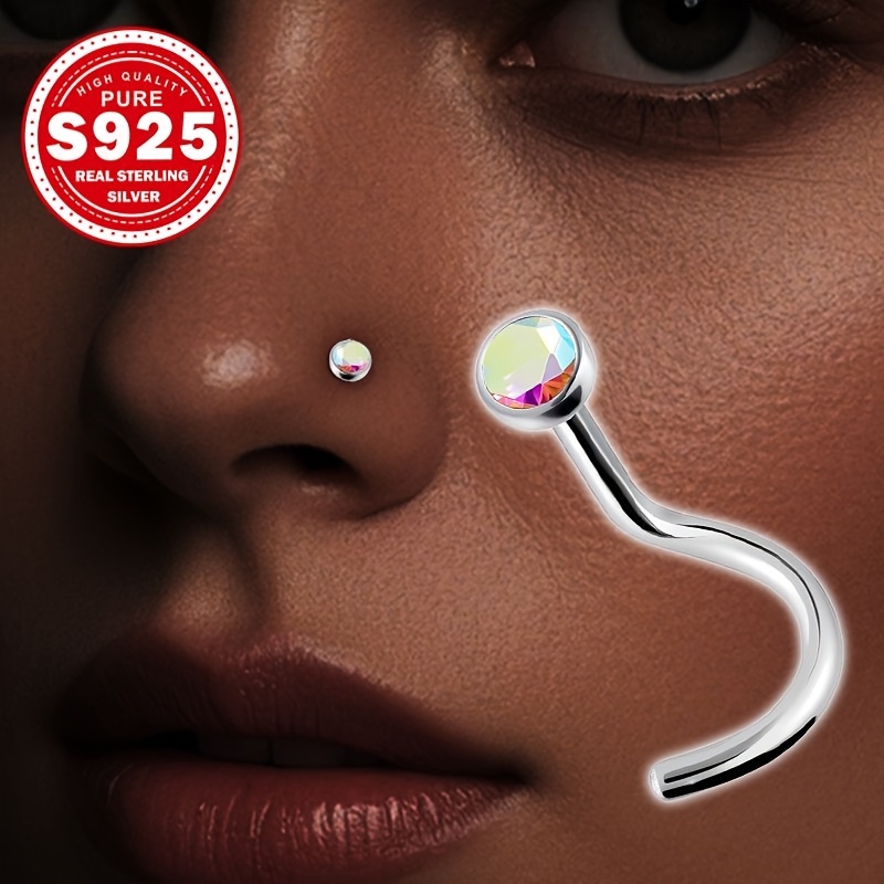 single piece one round n bar nose stud made of s925   with synthetic zirconia featuring a colorful design that   with   trendy hip hop punk style   with a mysterious   elegant and minimalist in     suitable for   occasions perfect as a gift for women low allergy