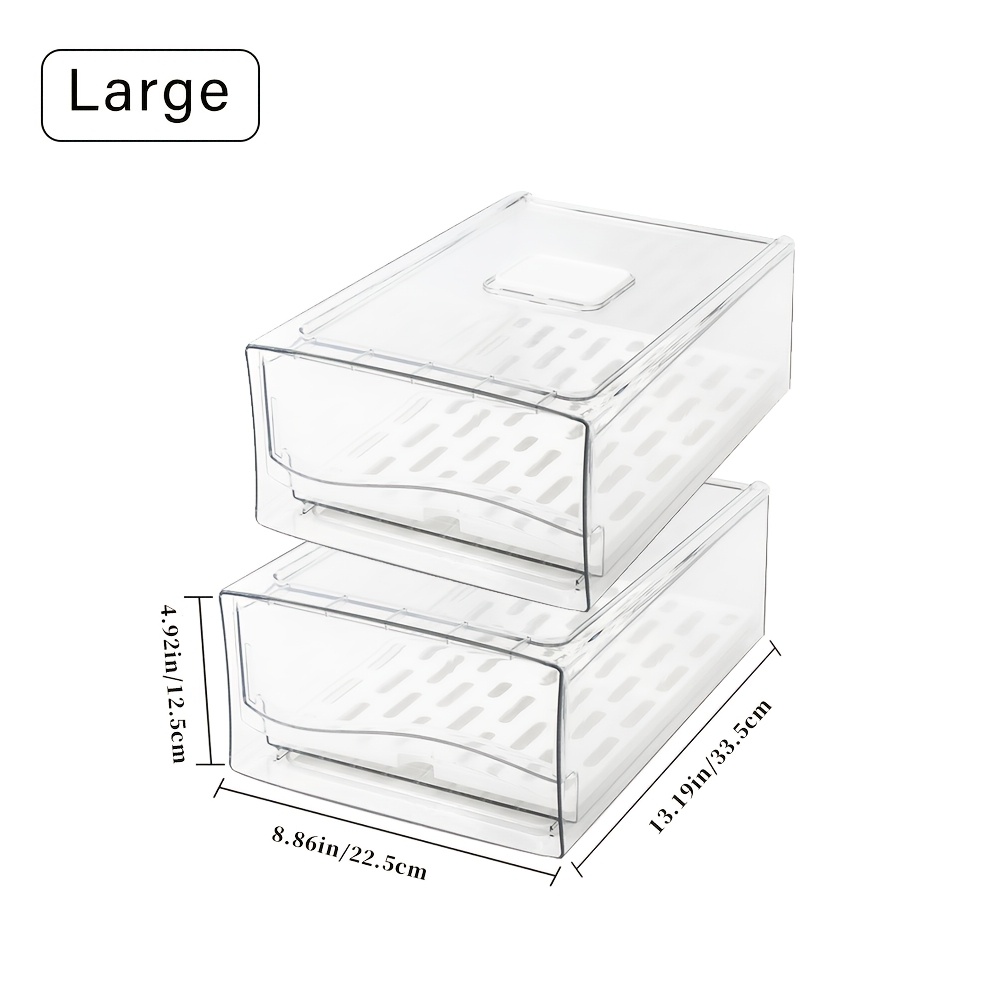TEMU 2 Pack Fridge Organizer Bins With Drain Board Stackable Refrigerator Organizer Bins, Reusable Food Storage Containers, Fridge Drawer Organizer,