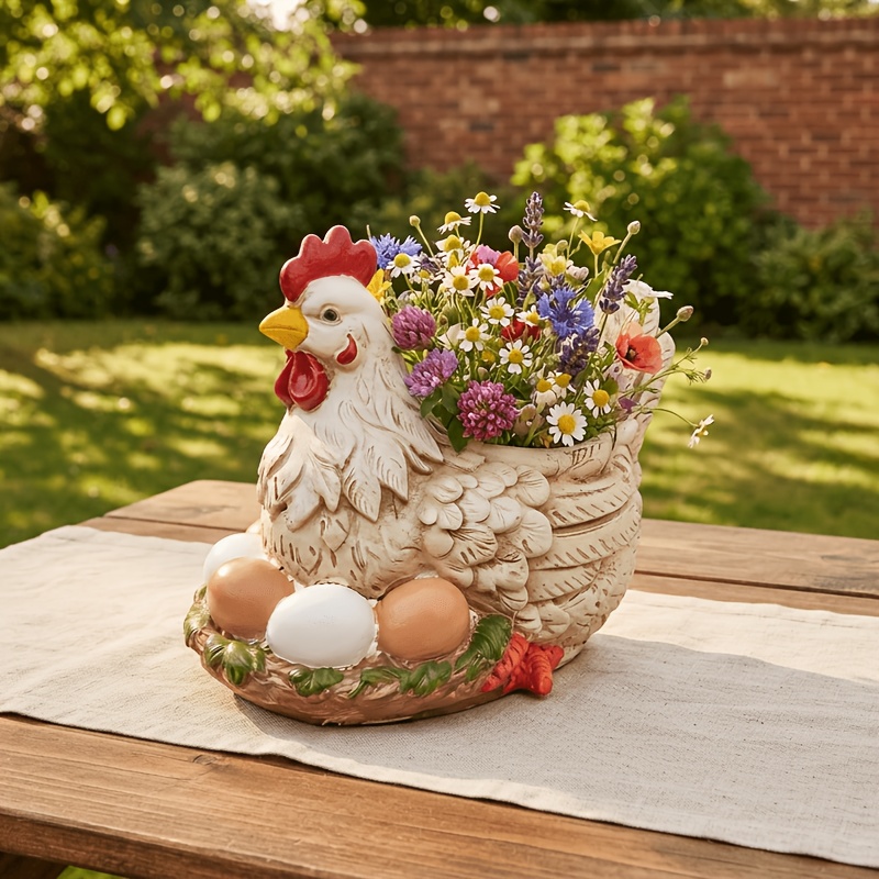 TEMU 1pc Hen Hatching Chicks, Garden Flower Pot Decorative Ornament, Balcony Windowsill Flower Pot Decorative Ornament Christmas Mother's Day