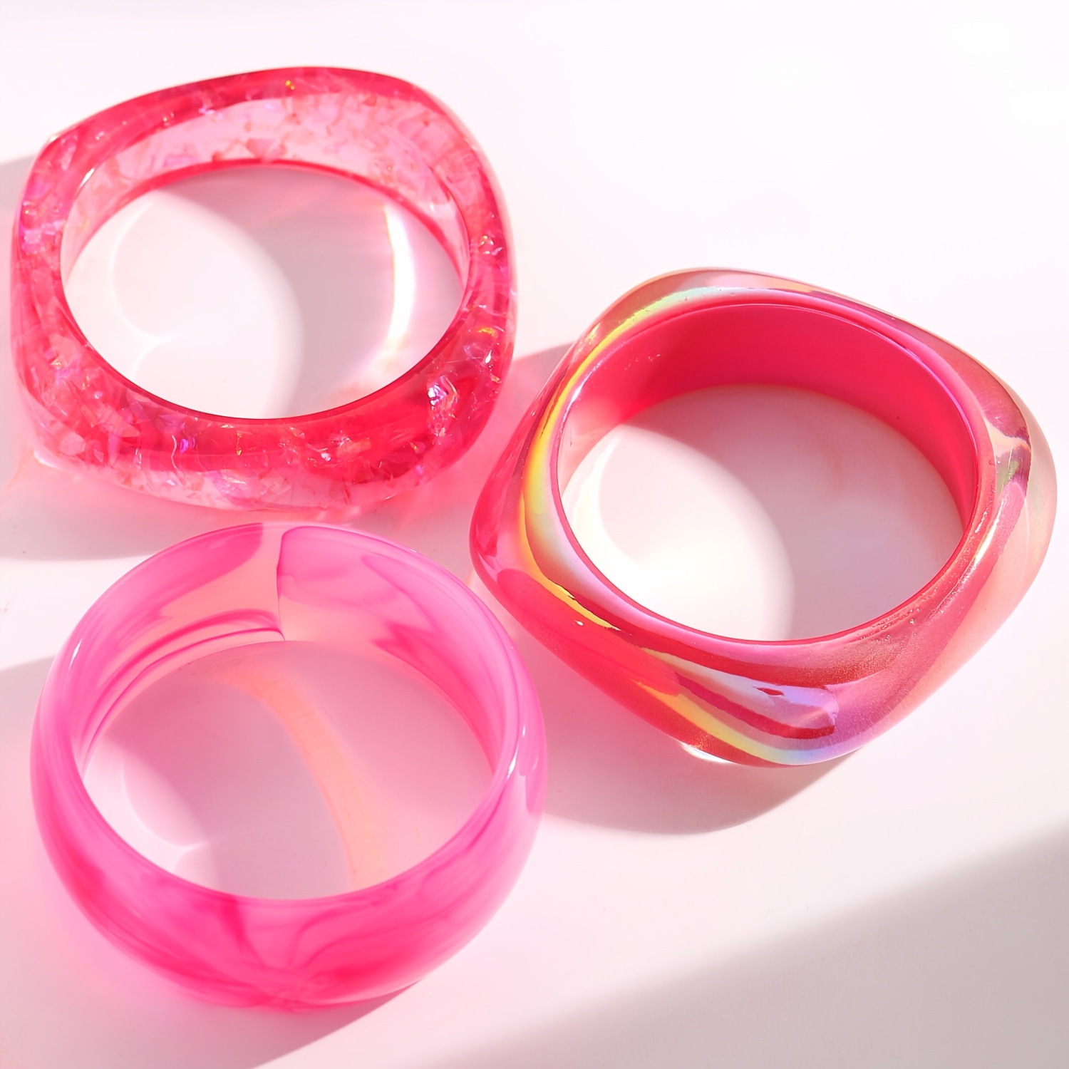 Women's Oversized Pink Resin Bangle Set, Minimalist Stackable