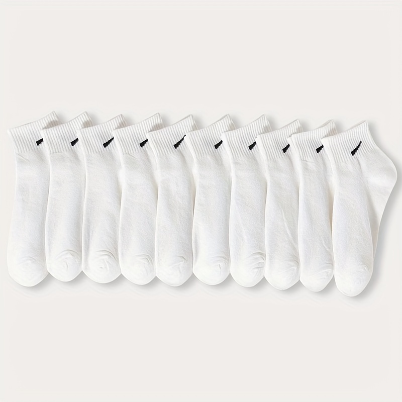 [10 Pairs Fashionable Ankle Socks] 10 Pairs Women'S Ankle Socks, Black And White Print, Polyester 95% And Spandex 5%, Knitted Fabric, Machine Washable, Lightweight 280G/M², Fashionable Short Socks For Spring/Summer - Women'S Lingerie & Lounge