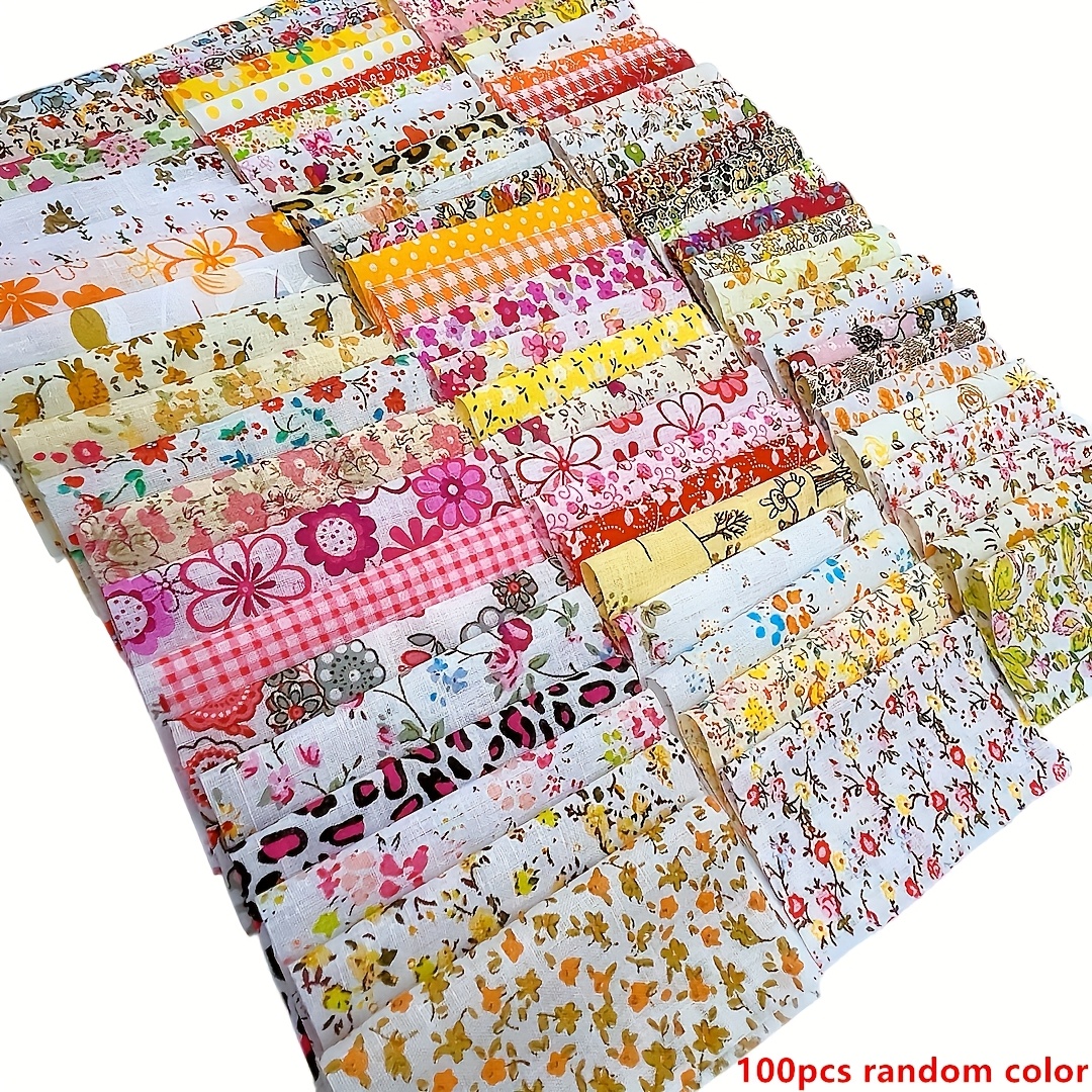 TEMU 100/200pcs Pieces Pre-cut Fabric Squares Suitable For Diy Sewing, Bright Colored Cloth Pieces With Assorted Floral Patterns, Pre-cut Craft