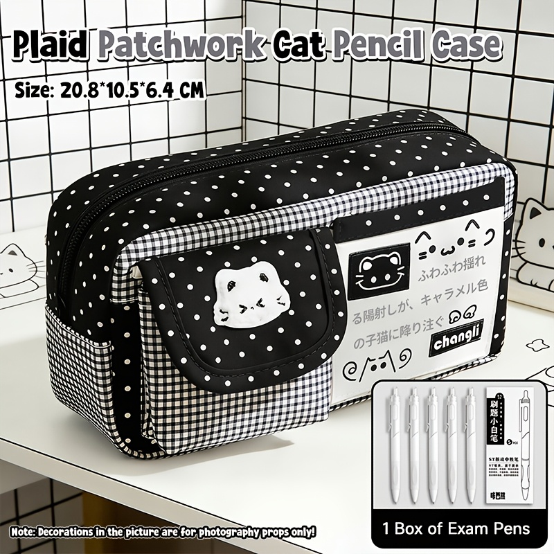 TEMU Pencil Case, 2026 New High-value Style, Ins-style Large-capacity Stationery Bag, Pencil Box For Stationery Storage, Star-dot Grid Pencil Pouch