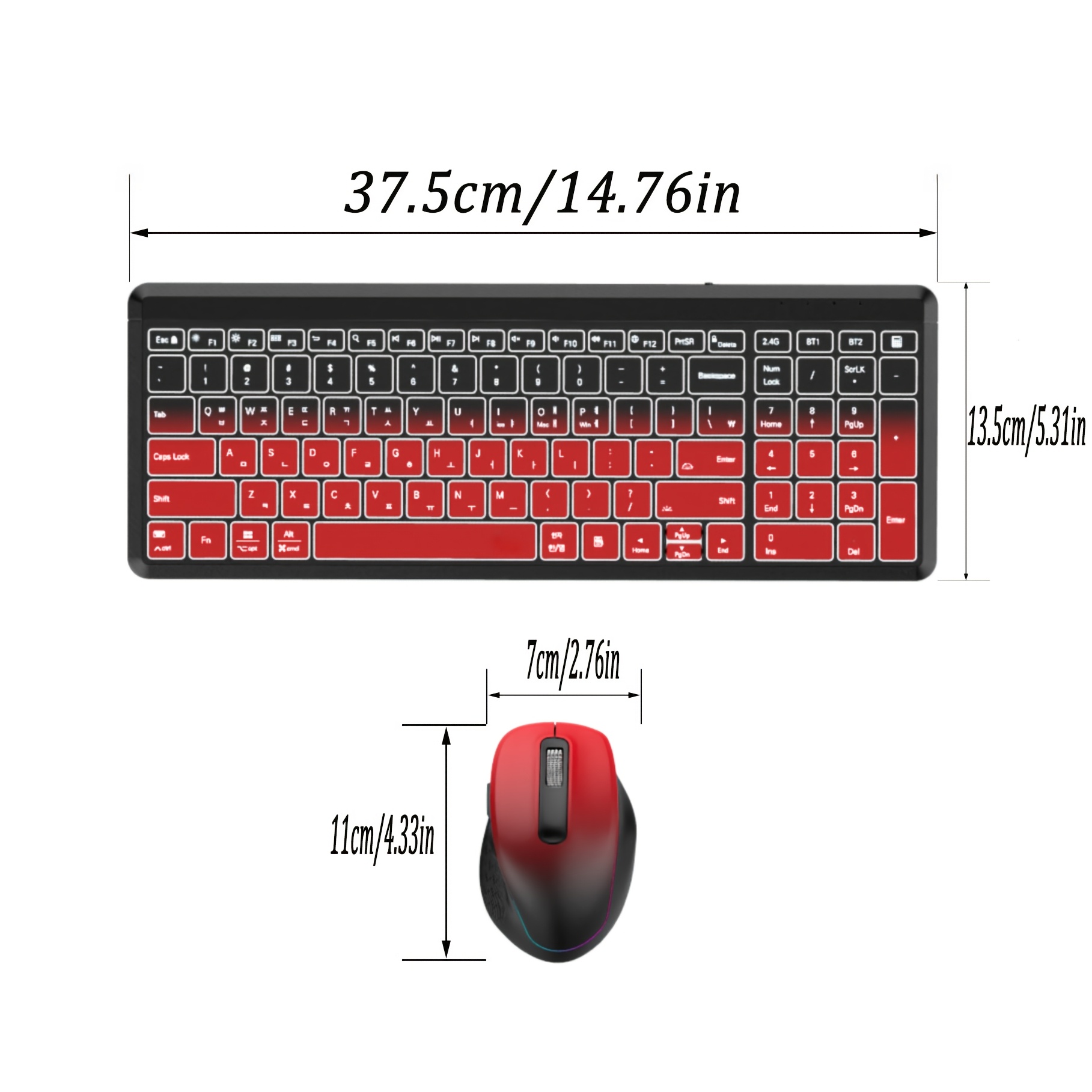 Wireless Tri-Mode Keyboard Combo, 7 Backlights 2.4G RGB Rechargable Adjustable DPI, Ultra Silent, Portable Alloy Keyboard Mouse Set for Computer Laptop Notebook