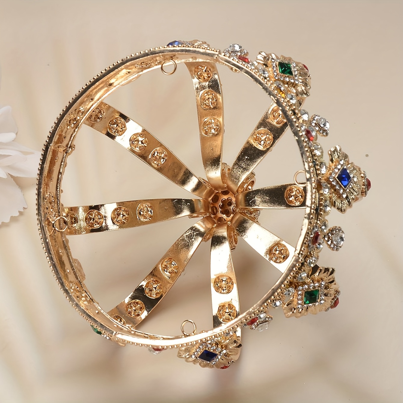 elegant baroque king tiara with rhinestones vintage royal headpiece for cosplay halloween unisex details 7
