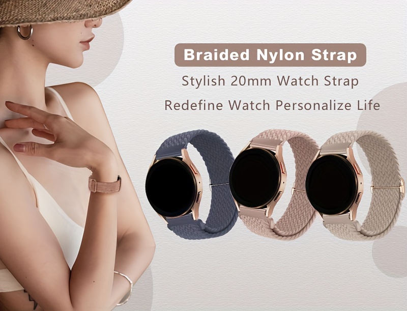 1pc 20mm Braided Bands Compatible With Samsung Galaxy Watch 6/5/4 40mm 44mm/Watch 5 Pro 45mm/Watch 6/4 Classic 43mm 47mm 42mm 46mm/Active 2/Active/Watch 3 41mm, Elastic Stylish Release Bands