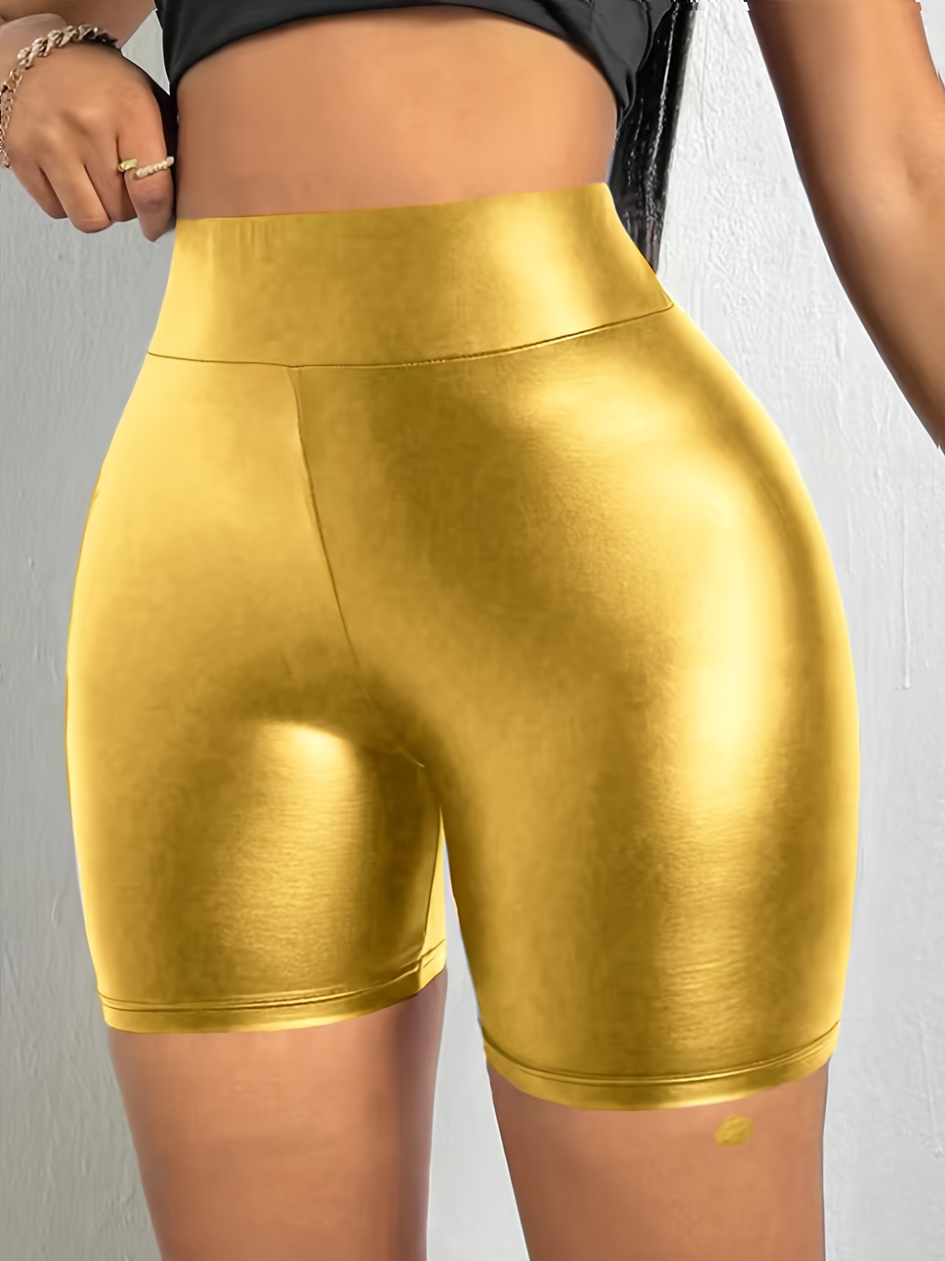 Women'S Elegant High-Waisted Shorts, 95% Polyester 5% Elastane Knit Fabric, Solid Color, Stretchy Skinny Biker Shorts for Spring/Summer/Fall