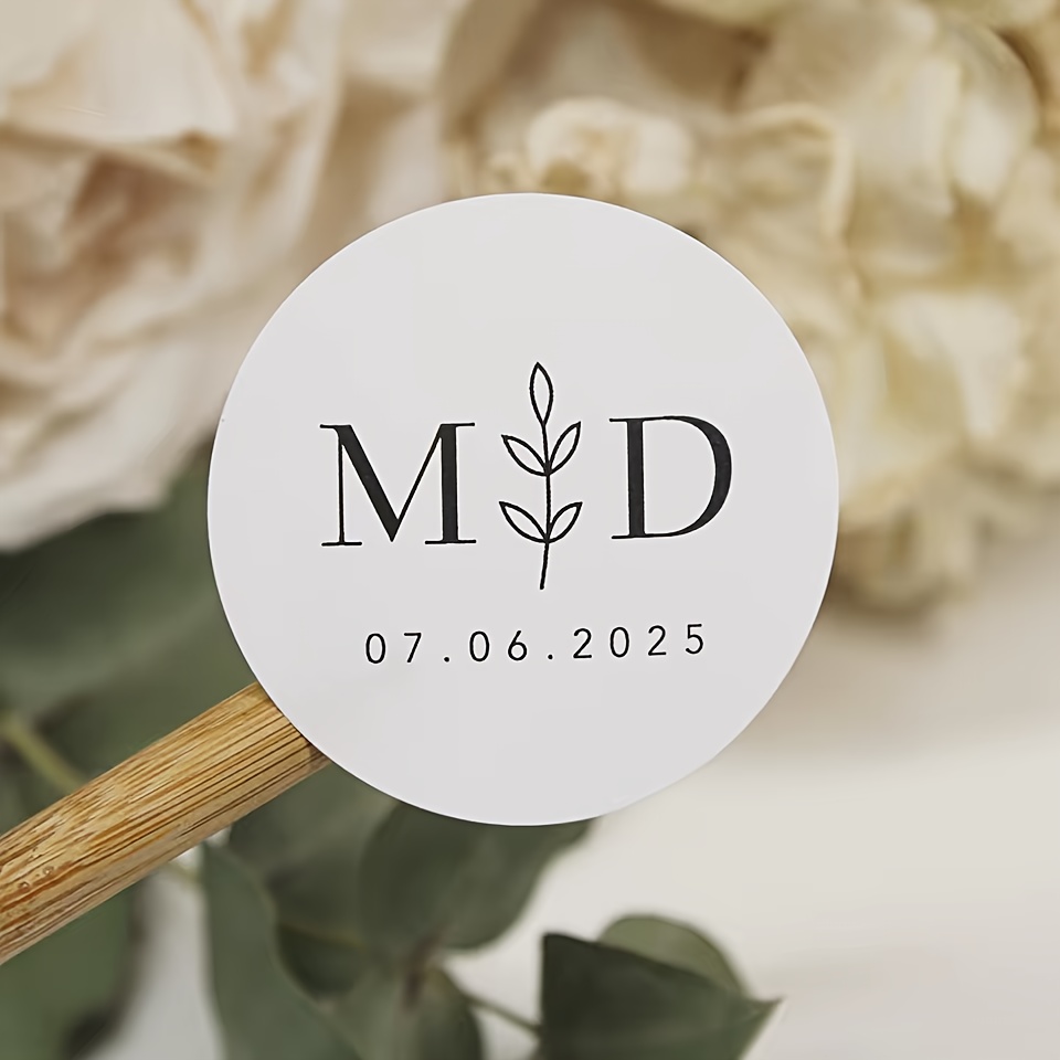 TEMU Custom Products: 50pcs Of White Stickers, Personalized Initial Combination Stickers | Customized Couple's Names And Date Stickers | Wedding Gift