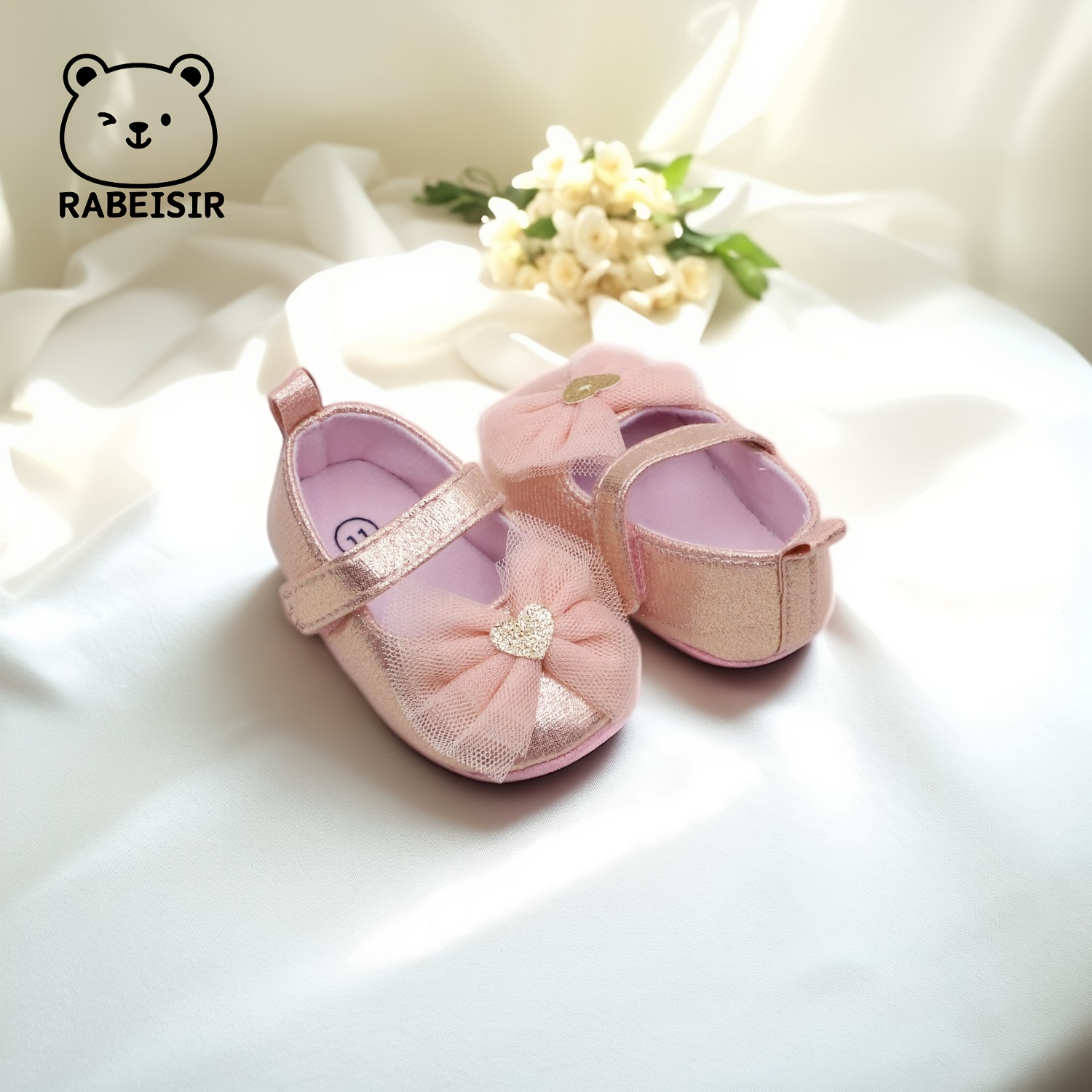 RABEISIR First Walkers Soft-Soled Slip-Resistant Mary Jane Shoes with Lace Bow & Geometric Pattern - Lightweight Canvas & Fabric, Closure, EVA Cushion for Spring/Fall, Everyday & Casual Outfits, Girl Shoes, Seasonal Footwear, Decorative Footwear, Slipresistant Soles