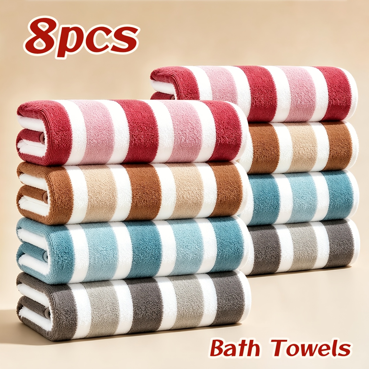 TEMU 8pcs Large Bath Towels Set 80x150cm (31.5x59.1in) Ultra Soft Absorbent Microfiber Towels, Quick Dry, Lightweight, Absorbent For Bathroom, Spa,